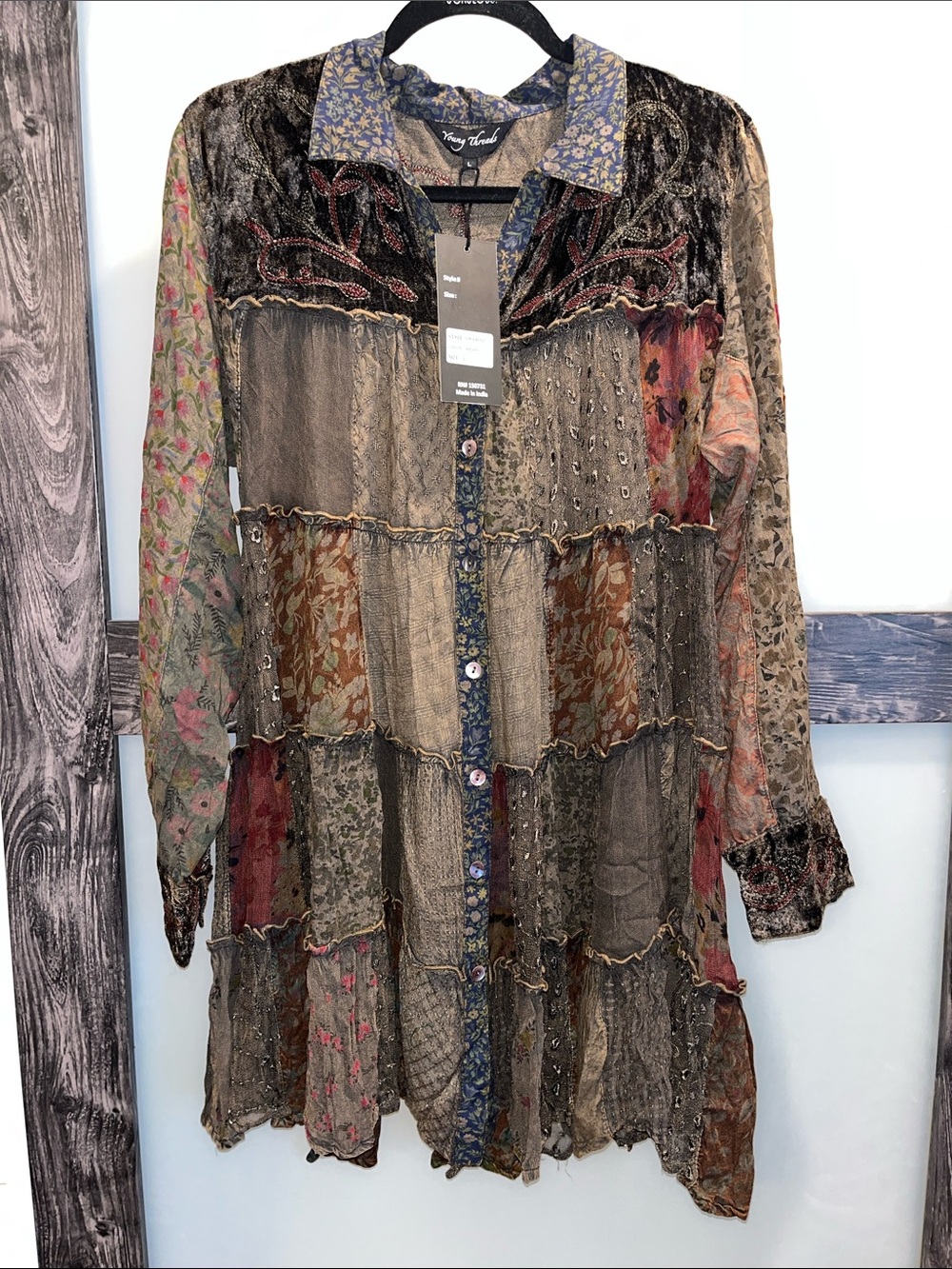 Young Threads Patchwork Long Sleeve Dress in Multicolor